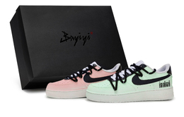 Nike Кроссовки для скейтбординга Air Force 1, унисекс, низкие, черные/белые/розовые/зеленые cw2288-111(team80-双影奇境粉绿s-box) | black white pink green