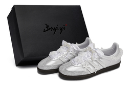 Adidas Кроссовки для скейтбординга SAMBA OG Low Top, унисекс, белые, серебристые b75806(team80-男女同款月影芭蕾s-box) | white silver