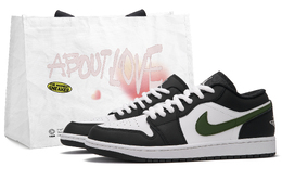Jordan Кроссовки Air 1 Green Hook Low Top для скейтбординга унисекс, черные 553558-043（team645-绿勾) | black