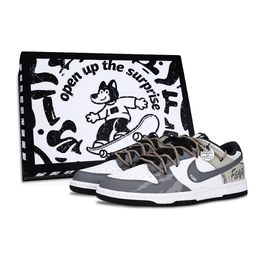 Nike Кроссовки для скейтбординга Dunk Black White с серым значком, противоскользящие, износостойкие, унисекс, черные dd1391-100（team883-灰色铭牌-box） | black box