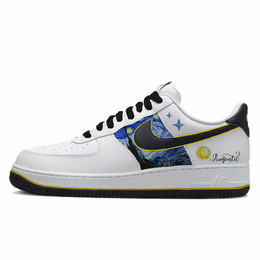 Nike Кроссовки Air Force 1 для скейтбординга, износостойкие, низкие, унисекс, черные, белые fq4296-101(team10-梵高星空) | black white
