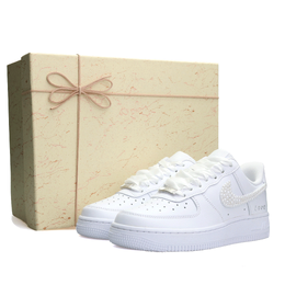 Nike Кроссовки Air Force 1 Air Force 1, коробка, синяя, с рисунком кота, жемчужные, нескользящие, износостойкие, низкие, для скейтбординга, унисекс, белые dd8959-100（team1093-珍珠） | white
