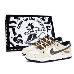 Nike Кроссовки для скейтбординга Dunk Mocha Brown Bear с противоскользящим покрытием, износостойкие, унисекс, желтые dd1391-100（team883-摩卡棕熊男鞋盒） | yellow