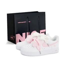 Nike Кроссовки для скейтборда Air Force 1 Love Confession Balloon с нескользящей подошвой, износостойкие, женские, розовые, белые cw2288-111（team664-告白气球s-sbox） | pink white