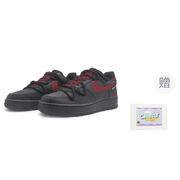 Nike Кроссовки Air Force 1 с низким верхом, устойчивые к истиранию, унисекс, черно-красные cw2288-001(team322-男女同款草莓气泡) | black red-comes with a print edition