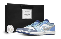 Jordan Баскетбольные кроссовки Air 1 Low Top Vintage унисекс, белые, синие 553558-414 (team1138-蓝湾奇迹礼袋款) | white blue