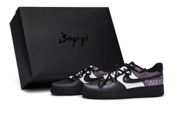 Nike Кроссовки для скейтбординга Air Force 1 Low Top унисекс, черные, белые, фиолетовые cw2288-001(team80-男女混乱讯号s-box） | black white purple