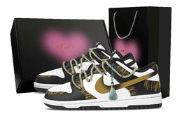 Nike Кроссовки для скейтбординга Dunk унисекс, низкие, черные/белые/желтые dd1391-100(team773空山弥谷-爱心礼盒) | black