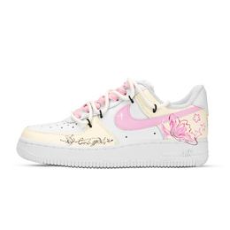 Nike Кроссовки Air Force 1 Butterfly Among Floral, износостойкие, низкие, для скейтбординга, унисекс, желтые, розовые, белые dd8959-100（team-971）花漾蝶 | yellow pink white