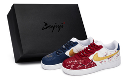 Nike Кроссовки для скейтбординга Air Force 1 унисекс, низкие, красные/белые/синие/золотые cw2288-111(team80-男女款梅影鎏金sbox) | red blue