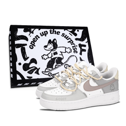 Кроссовки для скейтбординга Air Force 1 Cute Ghost, износостойкие, низкие, унисекс, серебристые Nike, Silver dd8959-100（team-883可爱小鬼-黑色礼盒） | silver