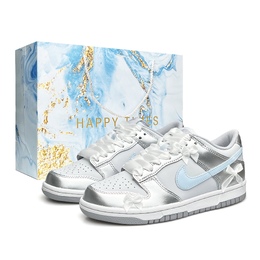 Nike Кроссовки для скейтбординга Dunk унисекс с низким верхом, белые/серебристые/синие dh9765-001(team920-银翼冰茶box) | white silver blue