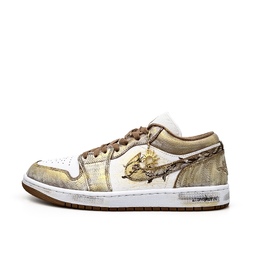 Jordan Баскетбольные кроссовки Air 1 Vintage, унисекс, низкие, коричневые/умбровые/золотые dc0774-202(team920-沙漠太阳花) | white brown gold