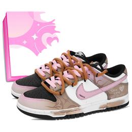 Nike Кроссовки для скейтбординга Dunk Totem Heart, износостойкие, унисекс, белые, коричневые, розовые hf5441-100（team-971图腾之心鞋盒） | white brown pink