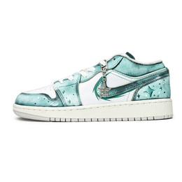 Jordan Баскетбольные кроссовки Air 1 Emerald Wave Galaxy с низким верхом, устойчивые к истиранию, винтажные, унисекс, белые, зеленые fq7687-300（team865-碧波星河） | white green