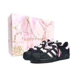 Adidas Кроссовки для скейтбординга Superstar, унисекс, низкие, черные, розовые eg4959（team1031-鞋间绮梦ld） | black pink (pink special shopping bag)