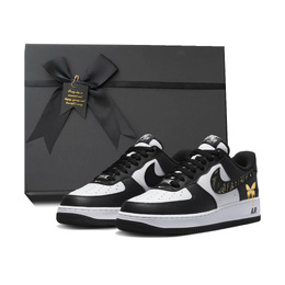 Nike Кроссовки Air Force 1 с противоскользящим и износостойким балансирующим низким верхом для скейтборда, унисекс, черно-золотые dv0788-001(team384-鎏金蝴蝶box) | black gold