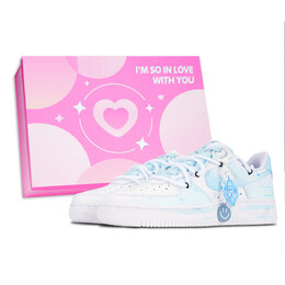 Nike Кроссовки Air Force 1 для скейтбординга, износостойкие, женские, белые, синие dd8959-100(team1219-云朵绵绵-box） | white blue