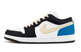 Jordan Баскетбольные кроссовки Air 1 Low Top Vintage унисекс, черные, синие, белые 553558-132（team1282-简蓝） | black blue white