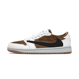 Jordan Баскетбольные кроссовки Travis Scott x Air 1 с амортизацией и дышащими низкими берцами, унисекс, черные, коричневые, белые dz4137-700（team肆叁柒-黑棕白倒钩） | black brown white