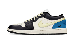 Jordan Баскетбольные кроссовки Air 1 Blue Lightning с низким верхом, устойчивые к истиранию, винтажные, унисекс, сине-черные 553558-165(team992-蓝闪电) | blue black