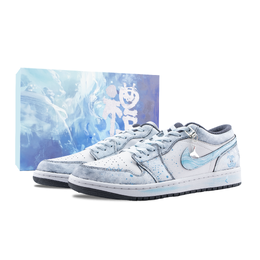 Jordan Баскетбольные кроссовки Air 1 Gray Scale Dream, износостойкие, винтажные, серо-синие, унисекс 553558-044（team626-灰阶梦境-sbox） | gray blue (special box)