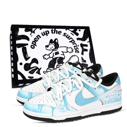 Nike Кроссовки для скейтбординга Dunk Black White, Star Sea Bear, устойчивые к истиранию, унисекс, сине-белые hf5441-100（team971-星海小熊鞋盒） | blue white