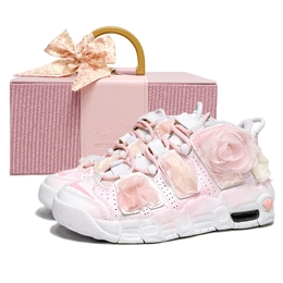 Nike Баскетбольные кроссовки Air More Uptempo GS Pure White Bridal, Dreamy Box Cushioning Mid Top, женские, белые, розовые dh9719-100(team610-纯白花嫁sbox） | complimentary exquisite box 1 pc