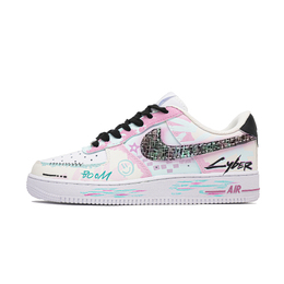 Nike Кроссовки Air Force 1 Cyber Graffiti, Footprint Innovation, износостойкие, низкие, для скейтбординга, унисекс, розовые cw2288-111(team726-赛博涂鸦) | pink