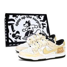 Nike Кроссовки для скейтбординга Dunk Black White, Soft Bear, износостойкие, унисекс, светло-желтые dd1391-100（team883-软糯小熊黑鞋盒） | light yellow