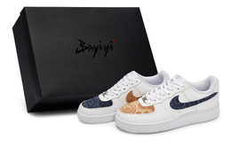 Nike Кроссовки для скейтбординга Air Force 1 унисекс, низкие, белые/синие/коричневые cw2288-111(team80-男女鸳鸯腰果s-box) | white blue brown