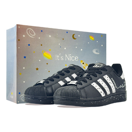 Adidas Кроссовки для скейтбординга Superstar 2 INK STAR с амортизацией, износостойкие, низкие, унисекс, черные, белые ji0079（team877- ink star礼盒款） | black white (special shopping bag)