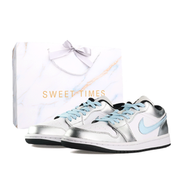 Jordan Баскетбольные кроссовки Air 1 Vintage, унисекс, низкие, серебристо-синие dc0774-101(team1093-银魄冰蓝box） | silver blue (shopping bag)