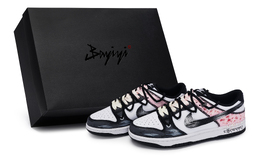 Nike Кроссовки для скейтбординга Dunk, женские, низкие, черные/белые/розовые cw1590-100(team80-男女款花雾漫山sbox) | black white pink