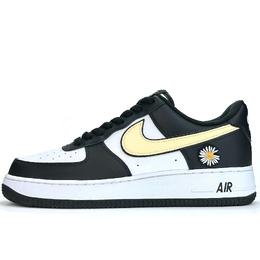 Nike Кроссовки для скейтбординга Air Force 1 унисекс, низкие, черные/белые/желтые cw2288-001（team801-雏菊刺绣） | yellow white black
