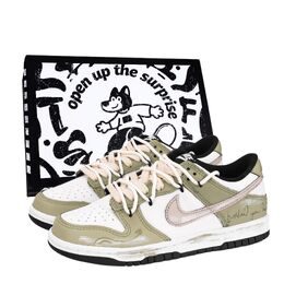 Nike Кроссовки для скейтбординга Dunk Green Spring Mood, устойчивые к истиранию, унисекс, зеленые, розовые, белые hf5441-100（team-绿意春日鞋盒） | green pink white