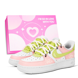 Nike Кроссовки Air Force 1 Sweet Yarn Knot, износостойкие, низкие, для скейтбординга, унисекс, зеленые, оранжевые, белые dd8959-100（team971-甜絮结语粉鞋盒） | green orange white