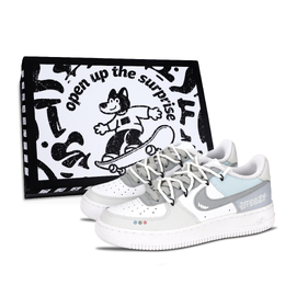 Nike Кроссовки Air Force 1 для скейтбординга, износостойкие, серо-синие, унисекс dd8959-100（team883- 字母复古男鞋盒） | gray blue
