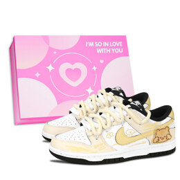 Nike Кроссовки для скейтбординга Dunk Black White, Soft Bear, износостойкие, унисекс, светло-желтые dd1391-100（team883-软糯小熊粉鞋盒） | light yellow