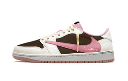Jordan Баскетбольные кроссовки Travis Scott x Air 1 Travis Scott X AJ1 LOW, винтажные, унисекс, розовые, коричневые dz4137-700(team1381-棕粉倒钩) | pink brown