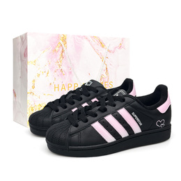 Adidas Кроссовки для скейтбординга Superstar 2 унисекс, низкие, черные/белые/розовые ji0079(team920-告白气球黑鞋带box) | black white pink (pink special shopping bag)