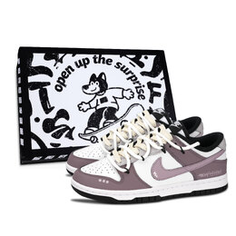 Nike Кроссовки для скейтбординга Dunk Black White, Message Of Love, износостойкие, низкие, унисекс, серые, фиолетовые dd1391-100（team883-爱的讯息男鞋盒） | gray purple