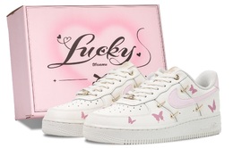 Nike Кроссовки Air Force 1 Butterfly Weaving Dreams, устойчивые к истиранию, с низким верхом, для скейтбординга, женские, белые, розовые fv3654-111（team686-蝴蝶织梦box） | white pink (pink box)