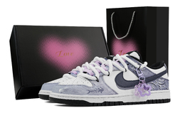 Nike Кроссовки для скейтбординга Dunk Stars Fishbone, Heart Box, устойчивые к истиранию, низкие, унисекс, фиолетово-белые dd1391-100(team773-星星鱼骨-爱心礼盒) | purple white