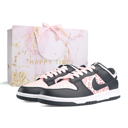 Nike Кроссовки для скейтбординга Dunk Black Pink с леопардовым принтом, износостойкие, унисекс, черные, розовые dd1391-100（team1093-黑粉豹纹box） | black pink