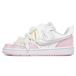 Nike Износостойкие низкие кроссовки для скейтбординга Court Borough, унисекс, розовые, серебристые dq0492-100(teamy-男女款银纱嫁衣粉银) | pink silver