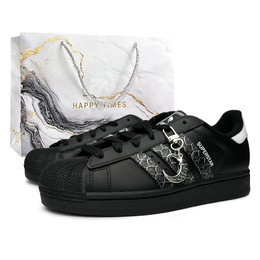Adidas Кроссовки для скейтбординга Superstar 2 Silver Scales, блестящие, износостойкие, низкие, унисекс, черные ji0079（team865-银鳞闪闪sbox） | black (gray special shopping bag)