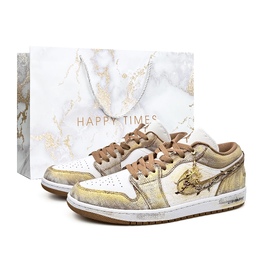 Jordan Баскетбольные кроссовки Air 1 Vintage, унисекс, низкие, коричневые/умбровые/золотые dc0774-202(team920-沙漠太阳花box) | white gold special shopping bag