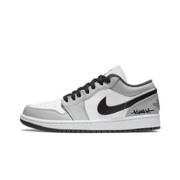 Jordan Баскетбольные кроссовки Air 1 Small Dior, износостойкие, винтажные, низкие, унисекс, белые, серые 553558-152（team838-小dior） | white gray