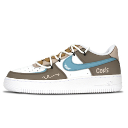 Nike Кроссовки Air Force 1 Graffiti Arrows, износостойкие, низкие, для скейтбординга, унисекс, белые, коричневые dd8959-100（team971-涂鸦箭头） | white brown blue